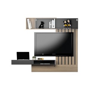 Rack Mesa Panel De Tv Funcional C/ Escritorio Regulable Color Olmo Finlandes Con Negro