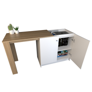 Escritorio Extensible Plegable C/armario 2ptas Moderno Hogar Color Olmo Finlandes Con Blanco Everets