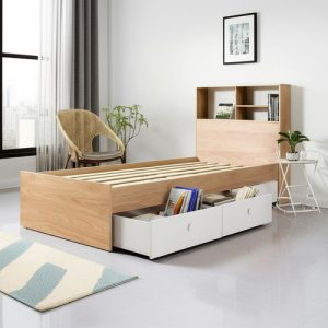 Cama Box 1 Plaza Con Repisa Y 2 Cajones Color Blanco/hickory Ecopack