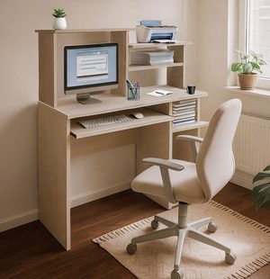 Escritorio Mesa Para Pc Con Bandeja Y Estantes Melamina