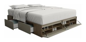 Box De Cama C/ Cajonera Zapatero Base Sommier 180/200 + + + Color Nogal Con Gris Medidas 180cm