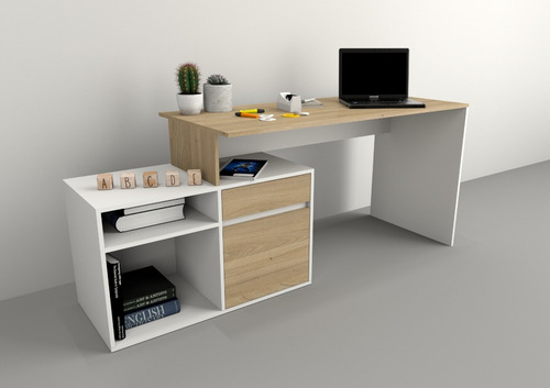 Escritorio En L O Recto Funcional Oficina Hogar Color Olmo Finlandes Combinado Con Everest Amv T3048 - Imagen 7