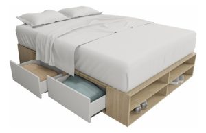 Box De Cama Con Cajonera 140 Cm + Zapatero Base Somier + + Color Olmo Finlandes Con Everest