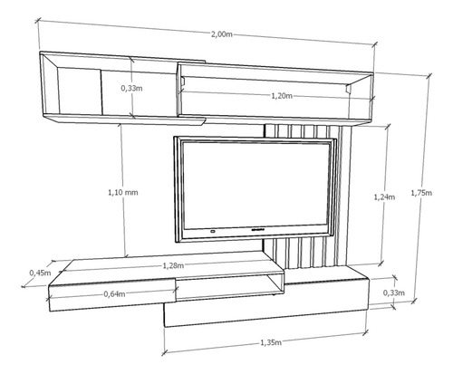 Rack Mesa Panel De Tv Funcional C/ Escritorio Regulable Color Olmo Finlandes Con Negro - Imagen 5