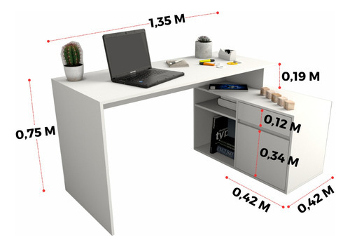 Escritorio Tables 3048 C/mueb Bajo Nev/bco 140x75x Color Nevado/everest - Imagen 2