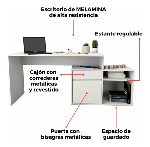 Escritorio Tables 3048 C/mueb Bajo Nev/bco 140x75x Color Nevado/everest - Imagen 4