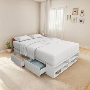 Box De Cama Base Somier Con Cajonera + Zapatero 1,40 Mts.