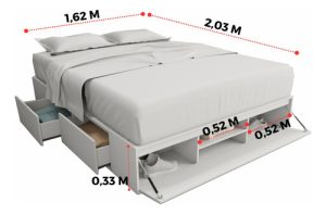 Box De Cama C/ Cajonera Zapatero Base Sommier 180/200 Color Olmo Con Gris