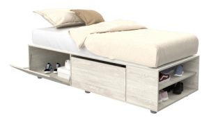 Cama Box Base Para Sommier De 1 Plaza Con 2 Puertas Y Estantes Color Pino Cascina Delos