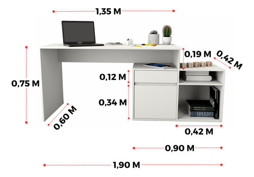 Escritorio Tables 3048 C/mueb Bajo Nev/bco 140x75x Color Nevado/everest - Imagen 3