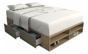 Box De Cama Con Cajonera + Zapatero Organizador Base Somier Color Olmo Finlandes Con Gris