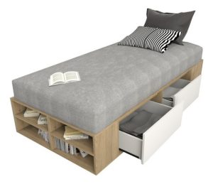 Cama De Una Plaza Box Juvenil C/ Cajones Moderna Minimalista Color Olmo Finlandes Con Everest