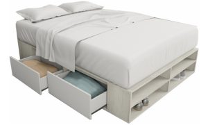 Box De Cama Con Cajonera 140 Cm + Zapatero Base Somier + + Color Nevado Con Everest