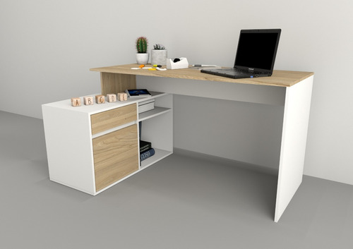 Escritorio En L O Recto Funcional Oficina Hogar Color Olmo Finlandes Combinado Con Everest Amv T3048 - Imagen 6