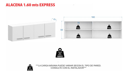 Alacena Mueble Organizador Para Cocina 160 Cm En Melamina - Imagen 3