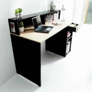 Escritorio Con Repisa Funcional Oficina Hogar Juvenil Color Olmo Finlandes/negro