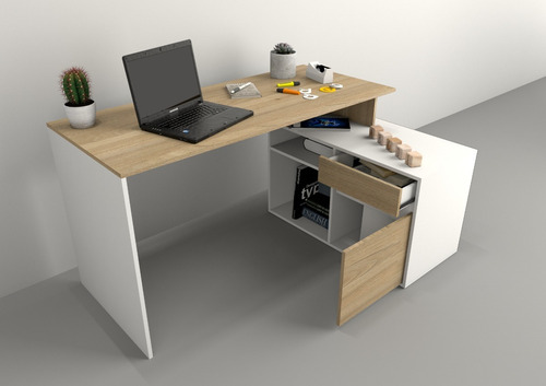 Escritorio En L O Recto Funcional Oficina Hogar Color Olmo Finlandes Combinado Con Everest Amv T3048 - Imagen 5