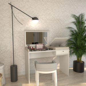 Maquillador Tocador Escritorio Juvenil Con Espejo Manicuria Color Nevado Con Blanco